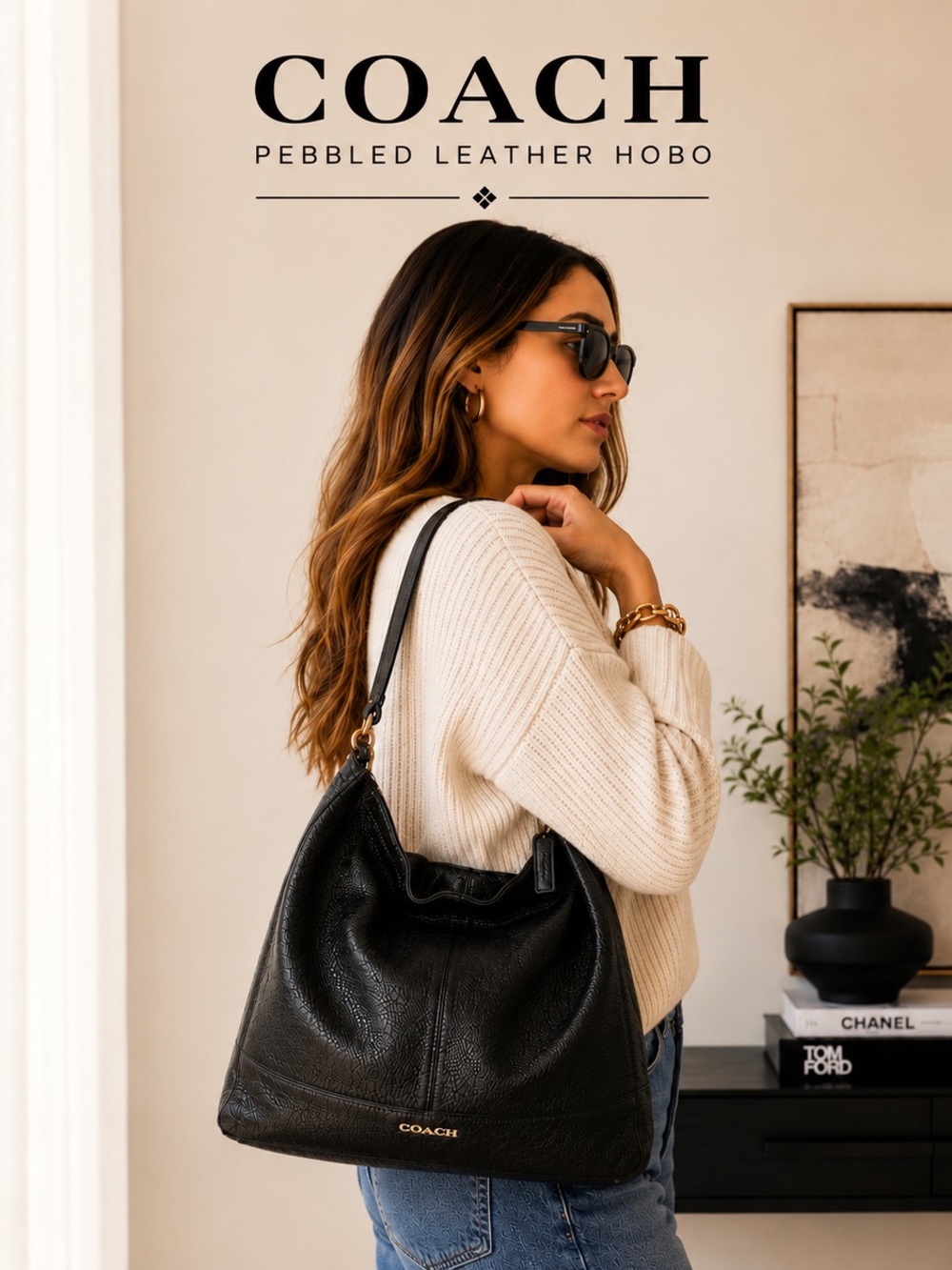 Vintage Coach Y2K Black Pebbled Leather Hobo Bag Large Slouchy Quiet Luxury - Picture 4 of 11